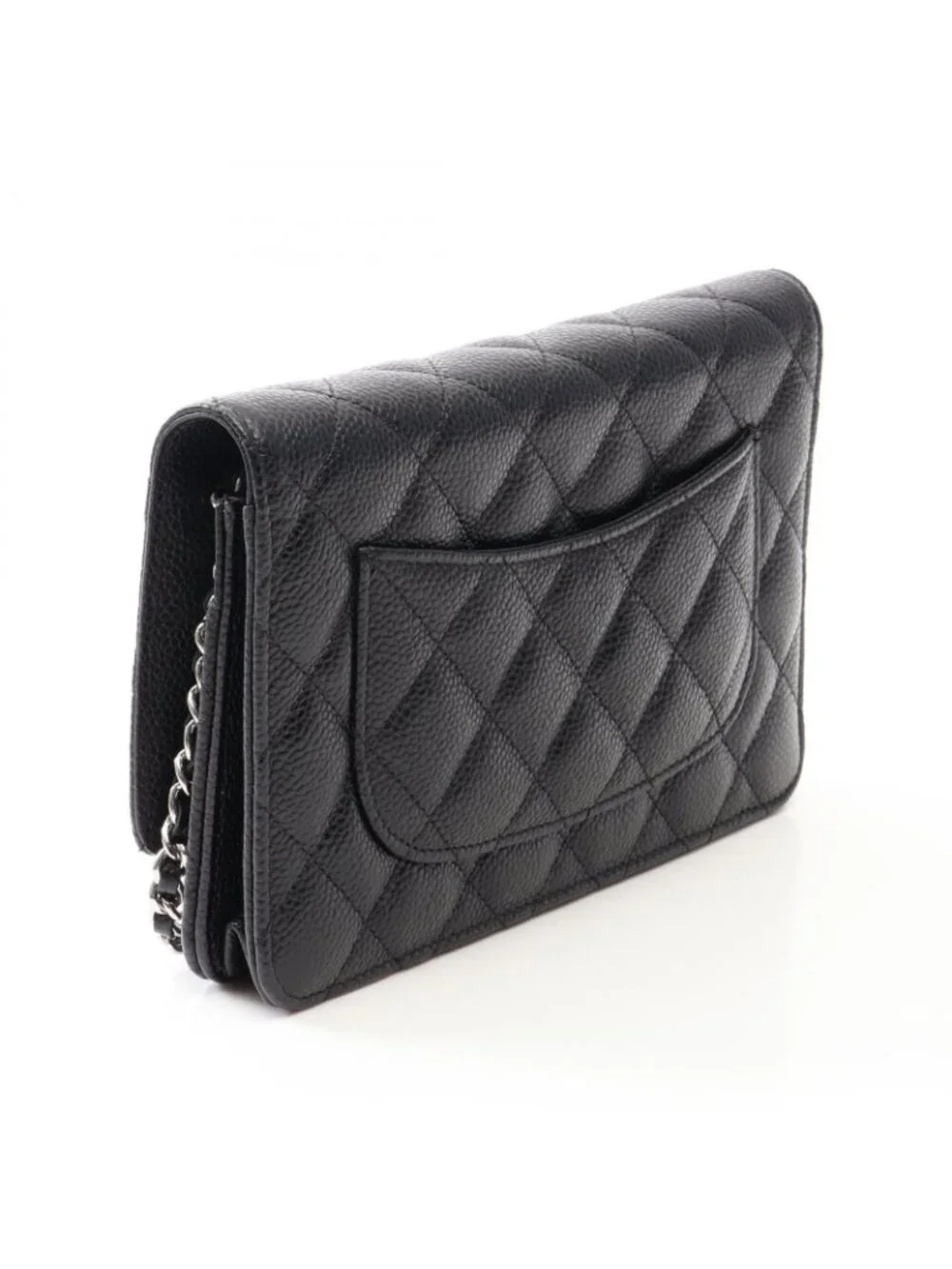 Chanel Shoulder Bag Quilted Black Caviar Leather Chain Wallet